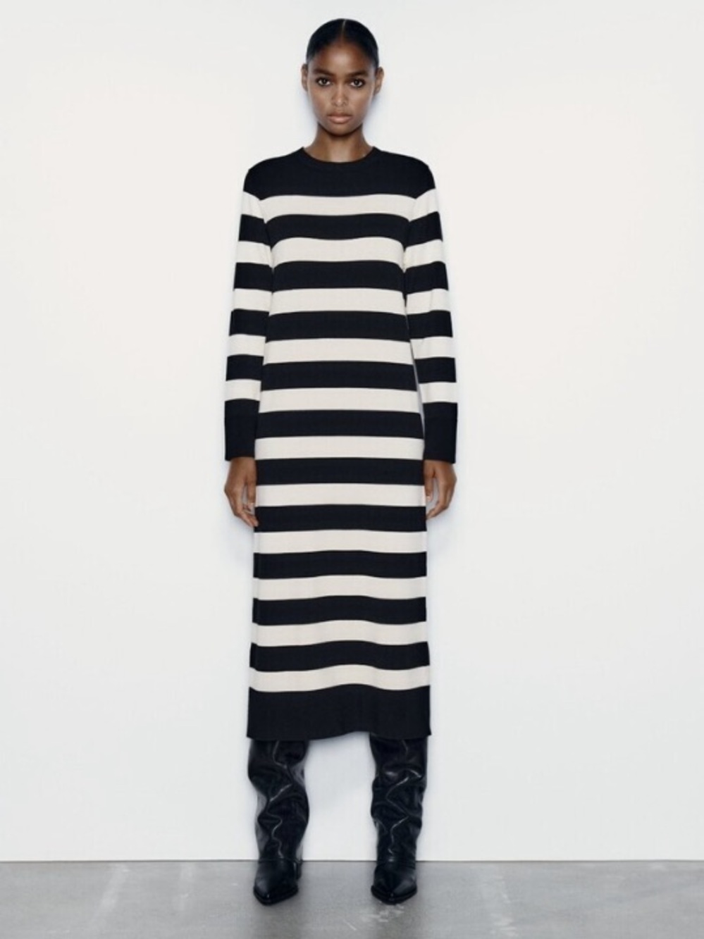 Zara Black & White Striped Sweater Maxi Dress